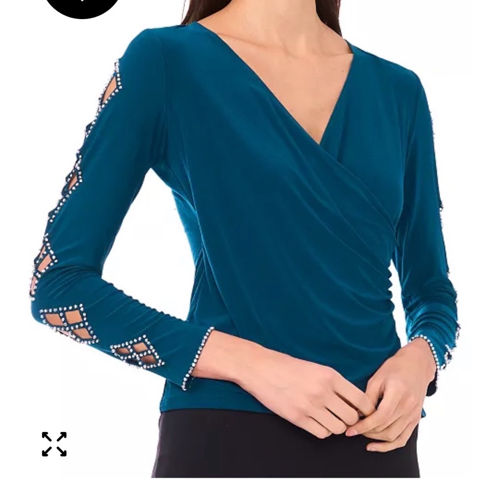 NWT MSK Teal Drape Blouse with Beaded Accents